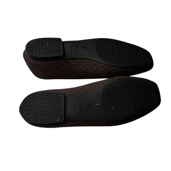 Like new VIVAIA Margot Brown Square Toe V-Cut Knit Flats EU 38.5 / US 7.5 - Picture 10 of 12